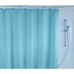 WENKO Anti-Schimmel Duschvorhang Uni Light Blue, Textil (Polyester), 180 x 200 cm, waschbar