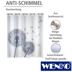 WENKO Anti-Schimmel Duschvorhang Astera Flex, Textil (Polyester), 180 x 200 cm, waschbar