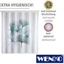 WENKO Anti-Schimmel Duschvorhang Ginkgo, Textil (Polyester), 180 x 200 cm, waschbar