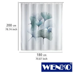 WENKO Anti-Schimmel Duschvorhang Ginkgo, Textil (Polyester), 180 x 200 cm, waschbar