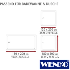 WENKO Anti-Schimmel Duschvorhang Ginkgo, Textil (Polyester), 180 x 200 cm, waschbar