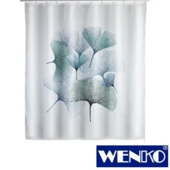 WENKO Anti-Schimmel Duschvorhang Ginkgo, Textil (Polyester), 180 x 200 cm, waschbar