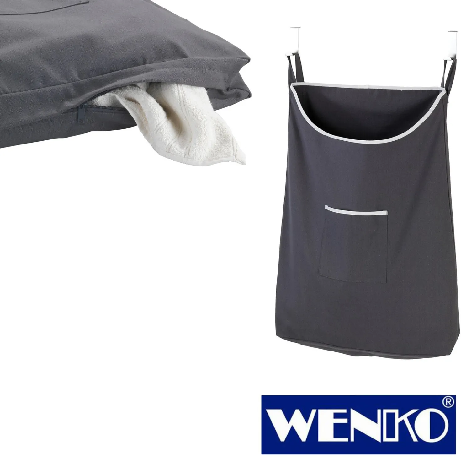 WENKO Über-Tür Wäschesammler Canguro Grau, 65 l
