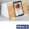 WENKO Brotkasten mit Bambus-Schneidebrett als Deckel weiß