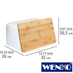 WENKO Brotkasten mit Bambus-Schneidebrett als Deckel weiß
