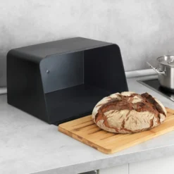 WENKO Brotkasten mit Bambus-Schneidebrett als Deckel schwarz
