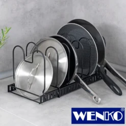 WENKO Deckel- und Pfannenhalter, ausziehbarer Geschirrständer für Deckel und Pfannen