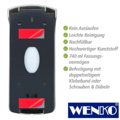 WENKO Desinfektionsmittel-Spender "Ranera" L schwarz, Füllmenge 740 ml
