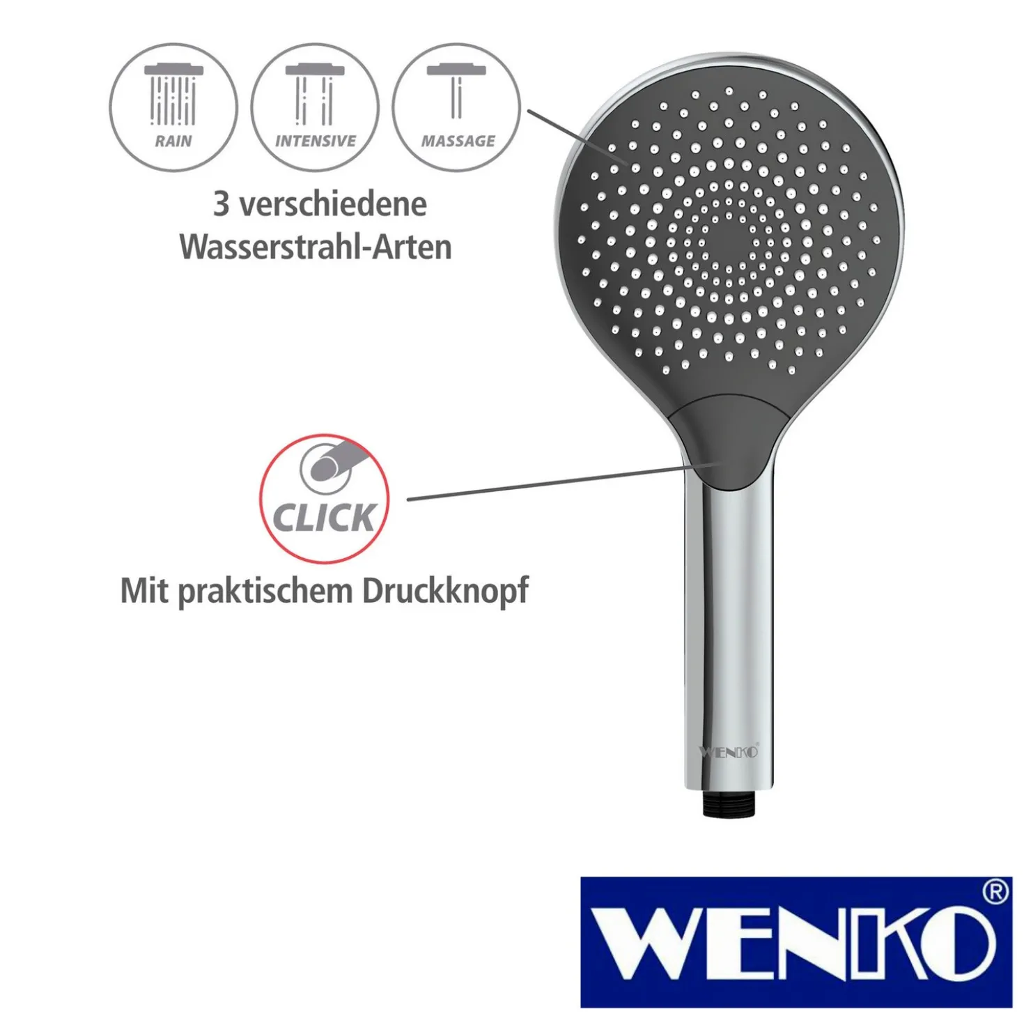 WENKO Duschkopf Watersaving Chrom, Ø 12 cm