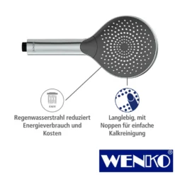 WENKO Duschkopf Watersaving Chrom, Ø 12 cm