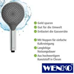 WENKO Duschkopf Watersaving Chrom, Ø 12 cm