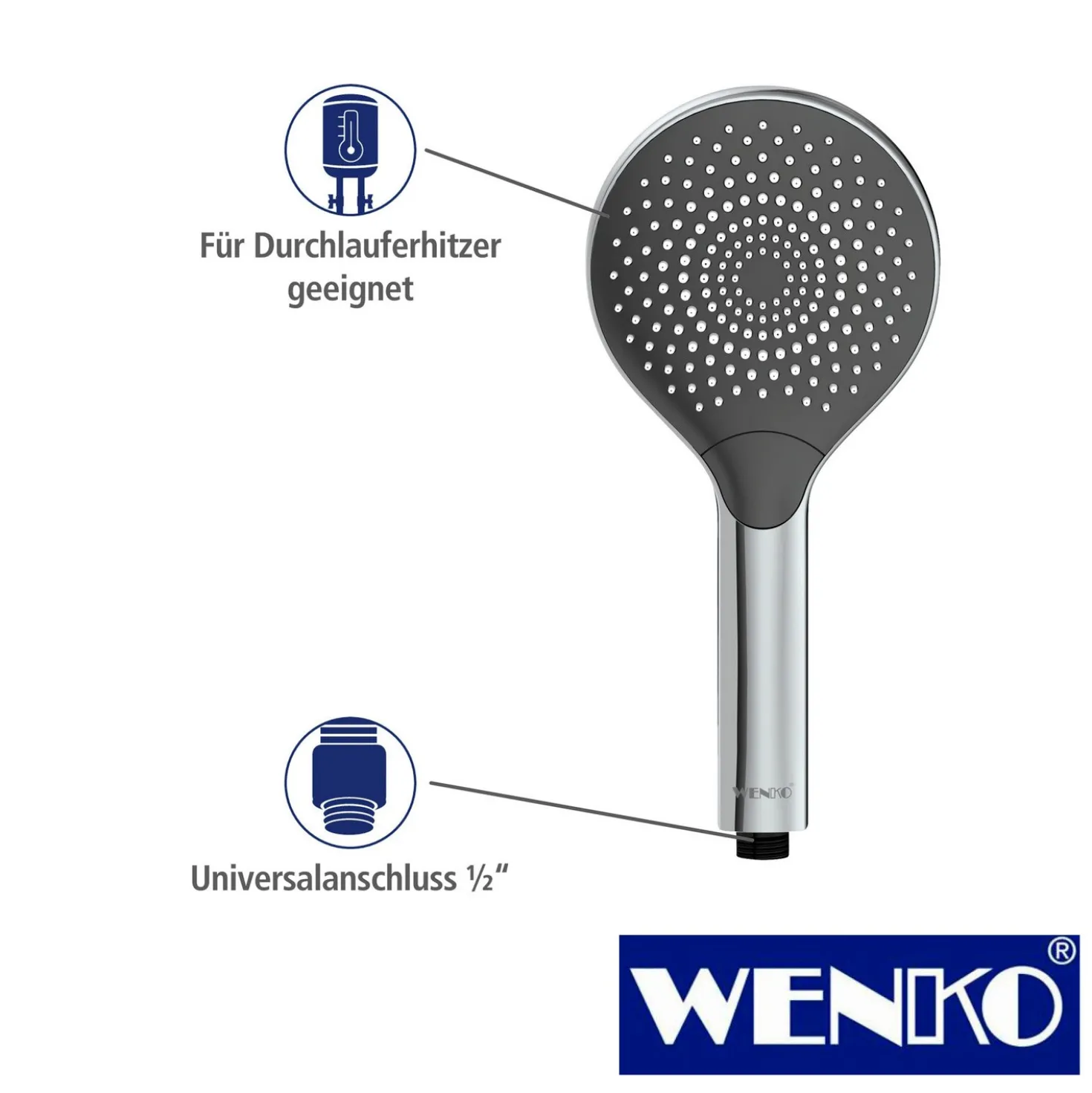WENKO Duschkopf Watersaving Chrom, Ø 12 cm
