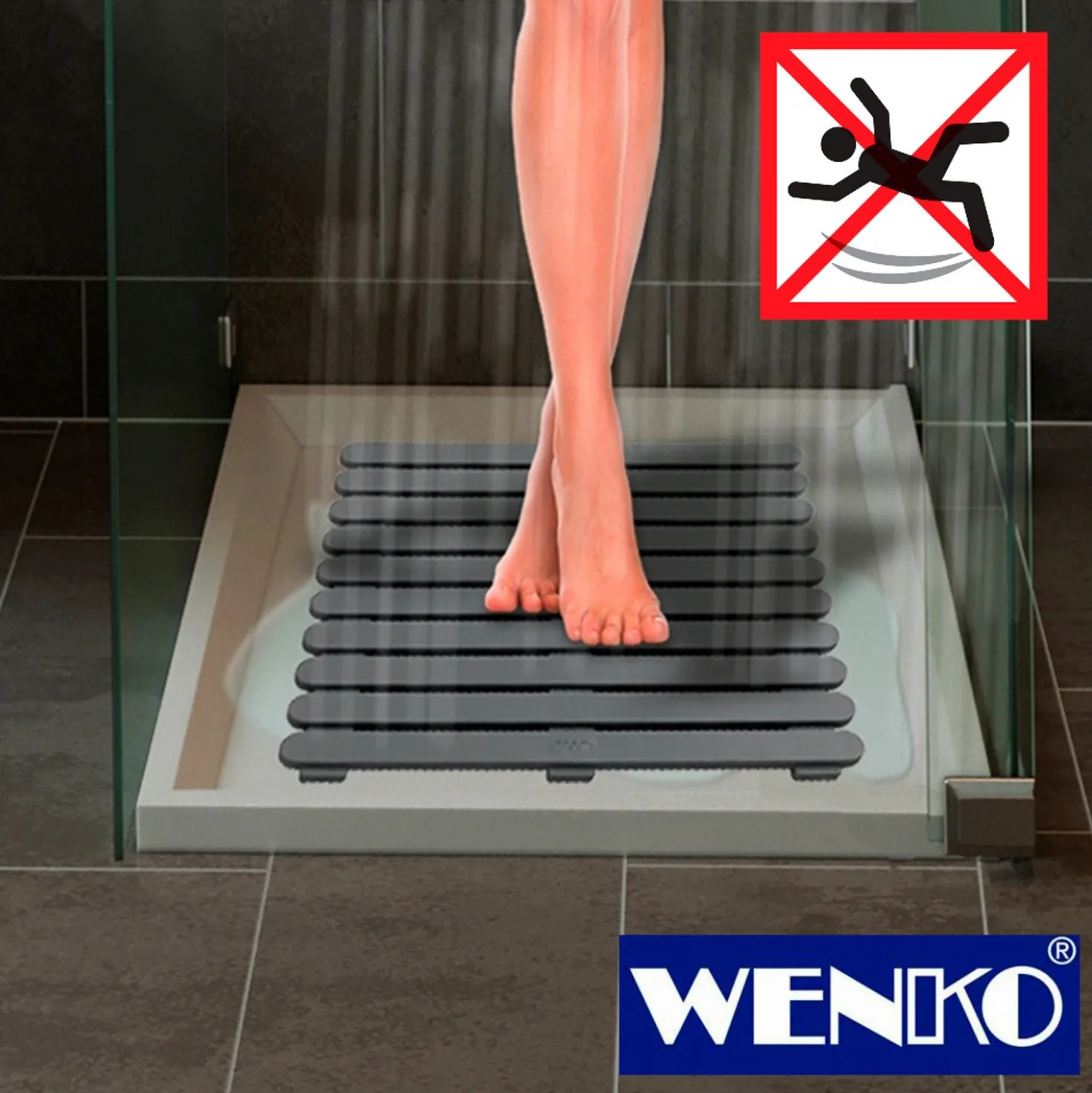 WENKO Duschmatte Indoor & Outdoor Grau 55 x 55 cm