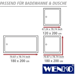 WENKO Duschvorhang Yak, Textil (Polyester), 180 x 200 cm, waschbar