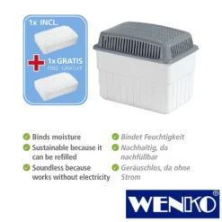 WENKO Feuchtigkeitskiller 2 x 1kg, Raumentfeuchter mit 1 x Nachfüller