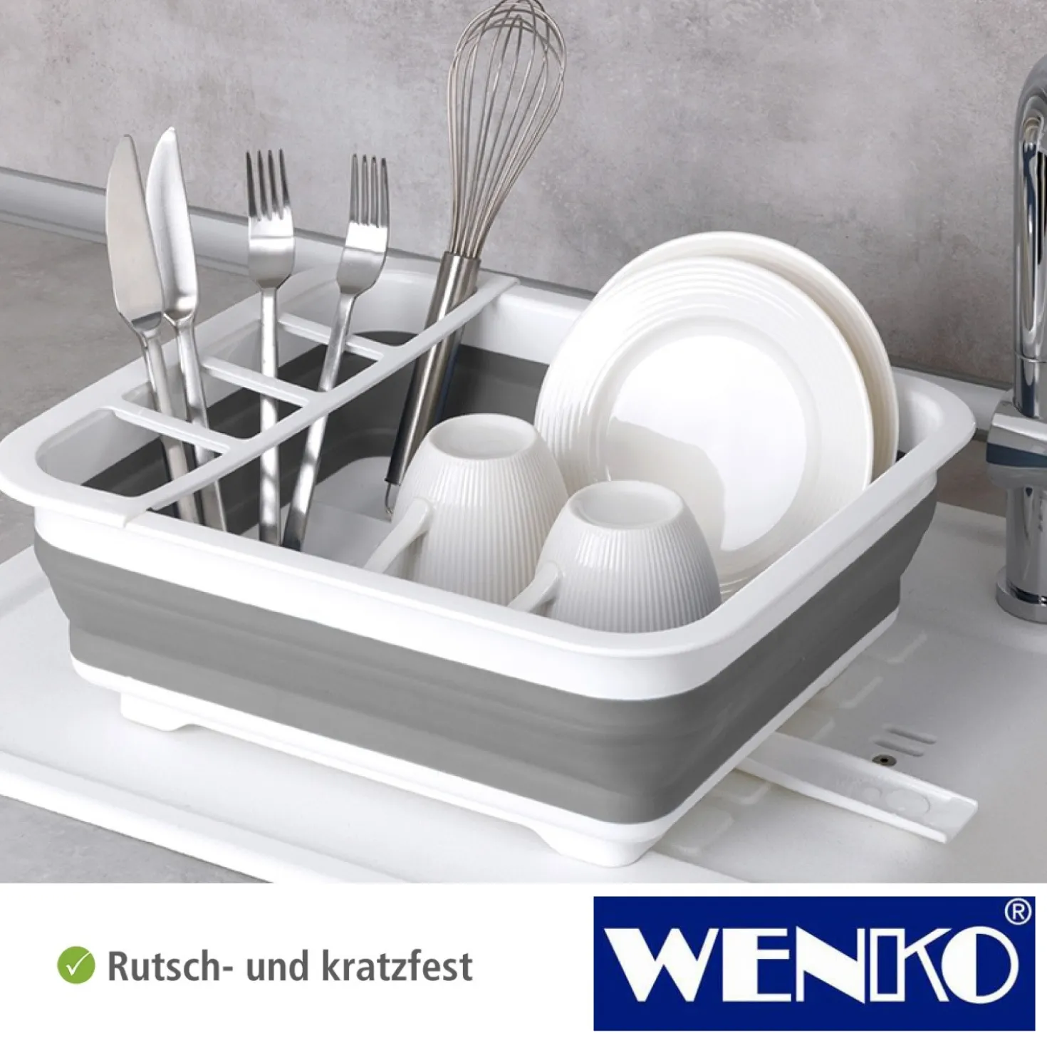 WENKO Geschirrabtropfer Gaia faltbar Grau/Weiß