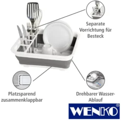 WENKO Geschirrabtropfer Gaia faltbar Grau/Weiß
