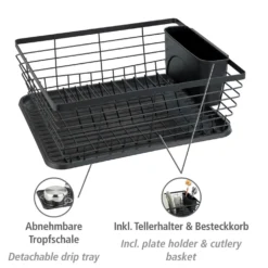 WENKO Geschirrabtropfer Mod. Drip Schwarz, mit herausnehmbarem Besteckkorb