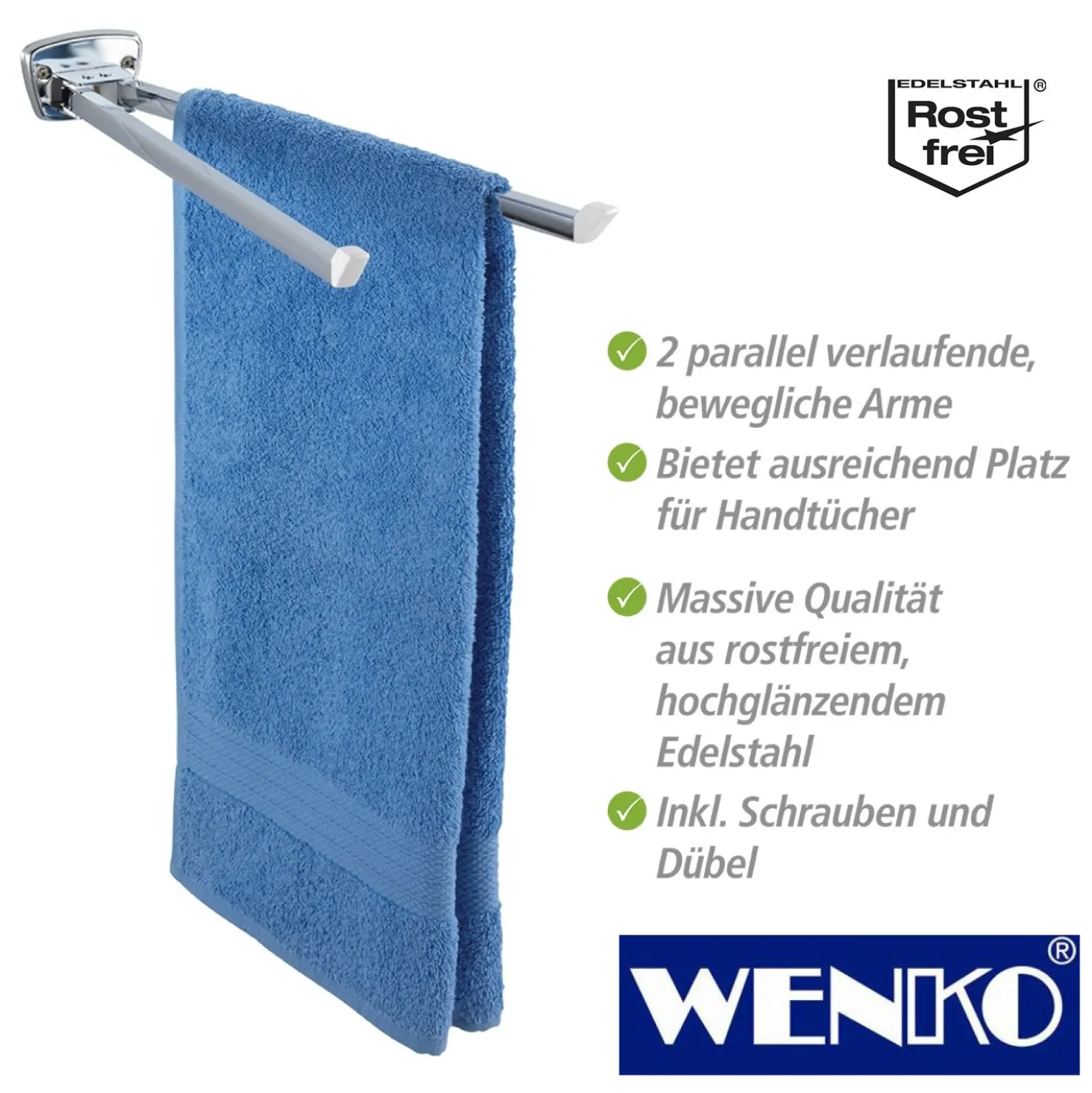 WENKO Handtuchhalter Basic glänzend, 2 Arme