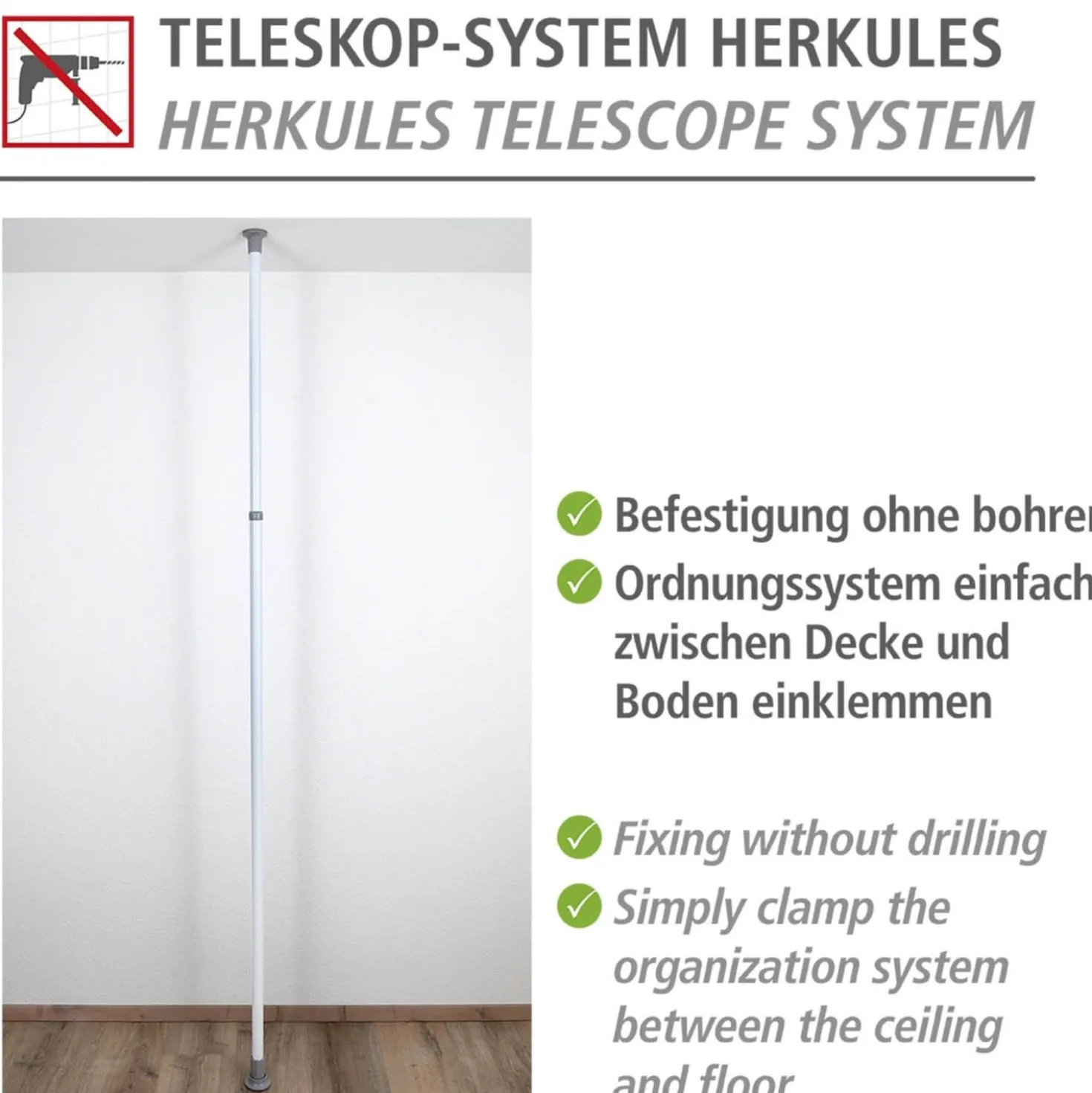 WENKO Hauptstange Mod. Herkules 165-300 cm, verstellbares Ordnungssystem