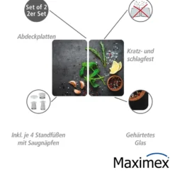 WENKO Herdabdeckplatten Universal Kräuter 2er Set, für alle Herdarten