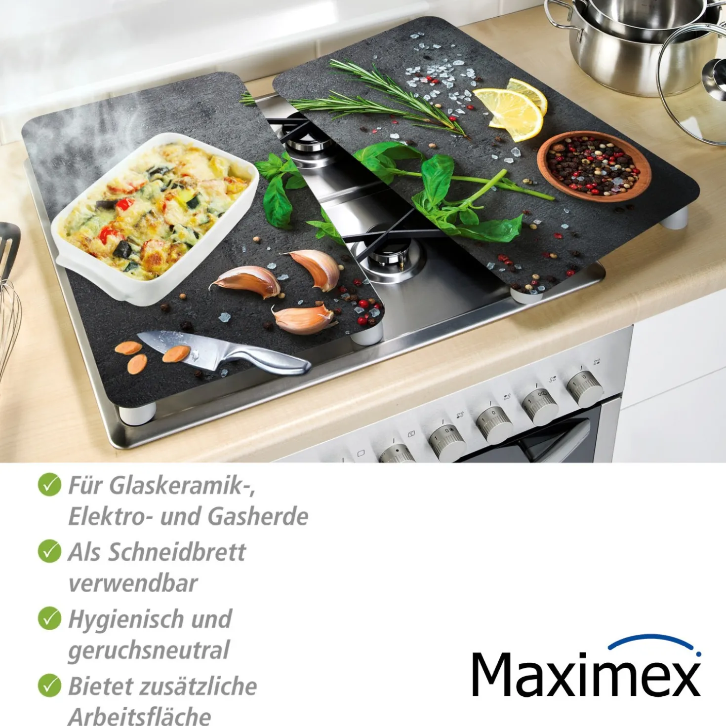 WENKO Herdabdeckplatten Universal Kräuter 2er Set, für alle Herdarten
