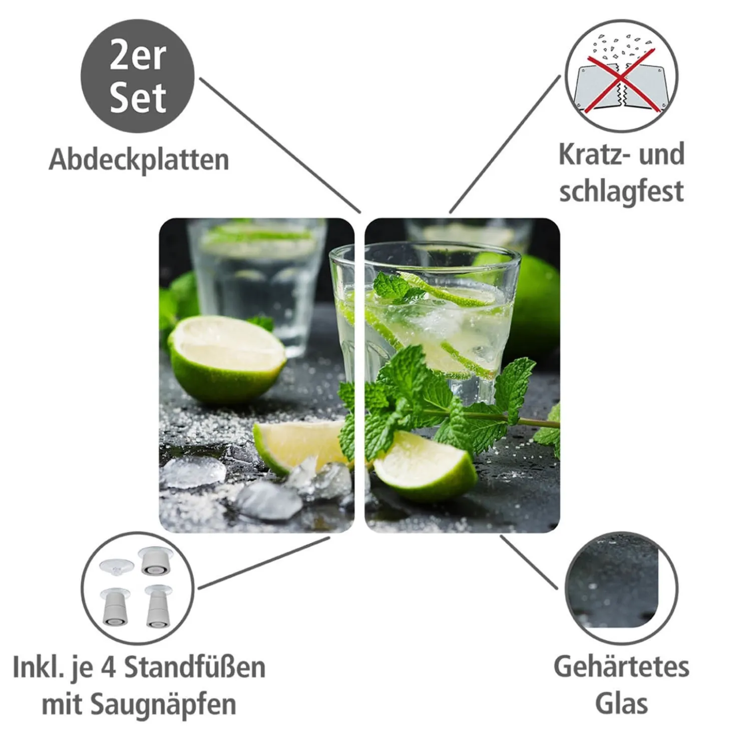 WENKO Herdabdeckplatte Universal Mojito 2er Set, für alle Herdarten