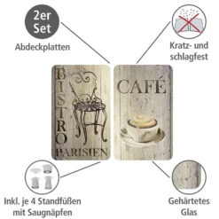 WENKO Herdabdeckplatte Universal Bistro 2er-Set, für alle Herdarten