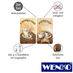 WENKO Herdabdeckplatte Universal Kaffee 2er Set, für alle Herdarten