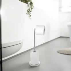 WENKO 2in1 Stand Toilettenpapierhalter, Edelstahl, platzsparend, für bis zu 4 Ersatzrollen