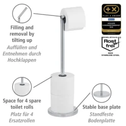 WENKO 2in1 Stand Toilettenpapierhalter, Edelstahl, platzsparend, für bis zu 4 Ersatzrollen