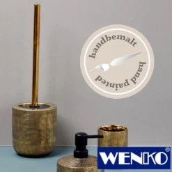 WENKO Keramik WC-Garnitur Rivara Gold, WC-Bürstenhalter, handbemalt