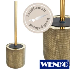WENKO Keramik WC-Garnitur Rivara Gold, WC-Bürstenhalter, handbemalt