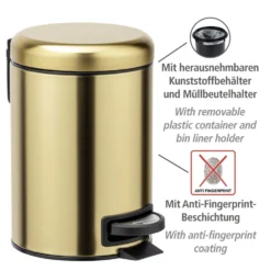 WENKO Kosmetik Treteimer Mod. Leman, Gold matt, 3 L, Edelstahl, 3 Liter