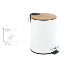 WENKO Kosmetik Treteimer Tortona Easy-Close Weiß matt, 3 Liter, Bambus-Deckel