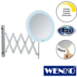 WENKO LED Teleskop-Wandspiegel Barona, Kosmetikspiegel, Leuchtspiegel