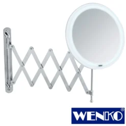WENKO LED Teleskop-Wandspiegel Barona, Kosmetikspiegel, Leuchtspiegel