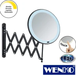 WENKO LED Teleskop-Wandspiegel Barona Schwarz, Mit Touch-Funktion