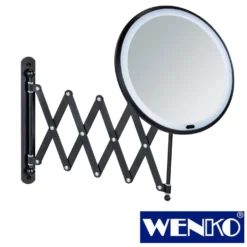 WENKO LED Teleskop-Wandspiegel Barona Schwarz, Mit Touch-Funktion