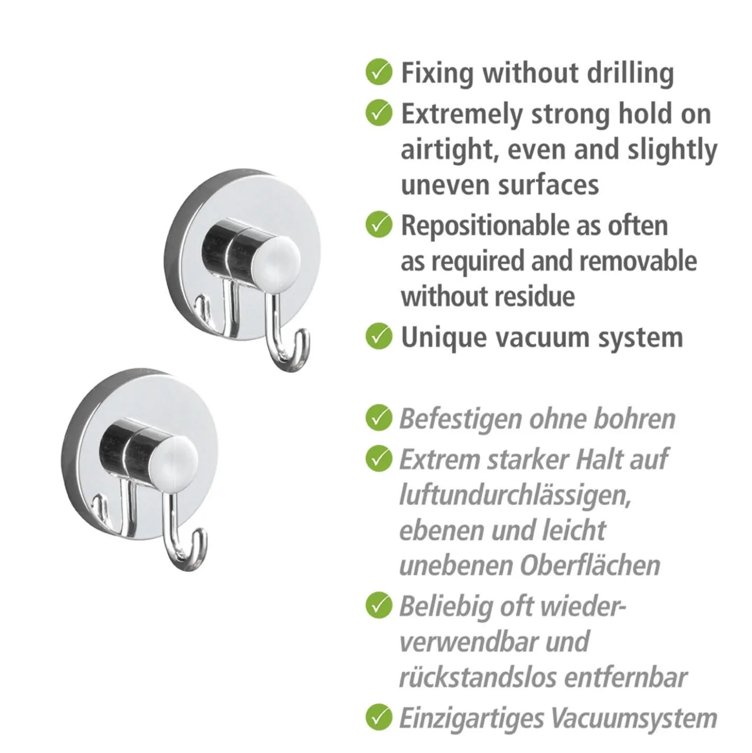 WENKO Mod. Vacuum-Loc® Haken 2er Set, Befestigung ohne Bohren