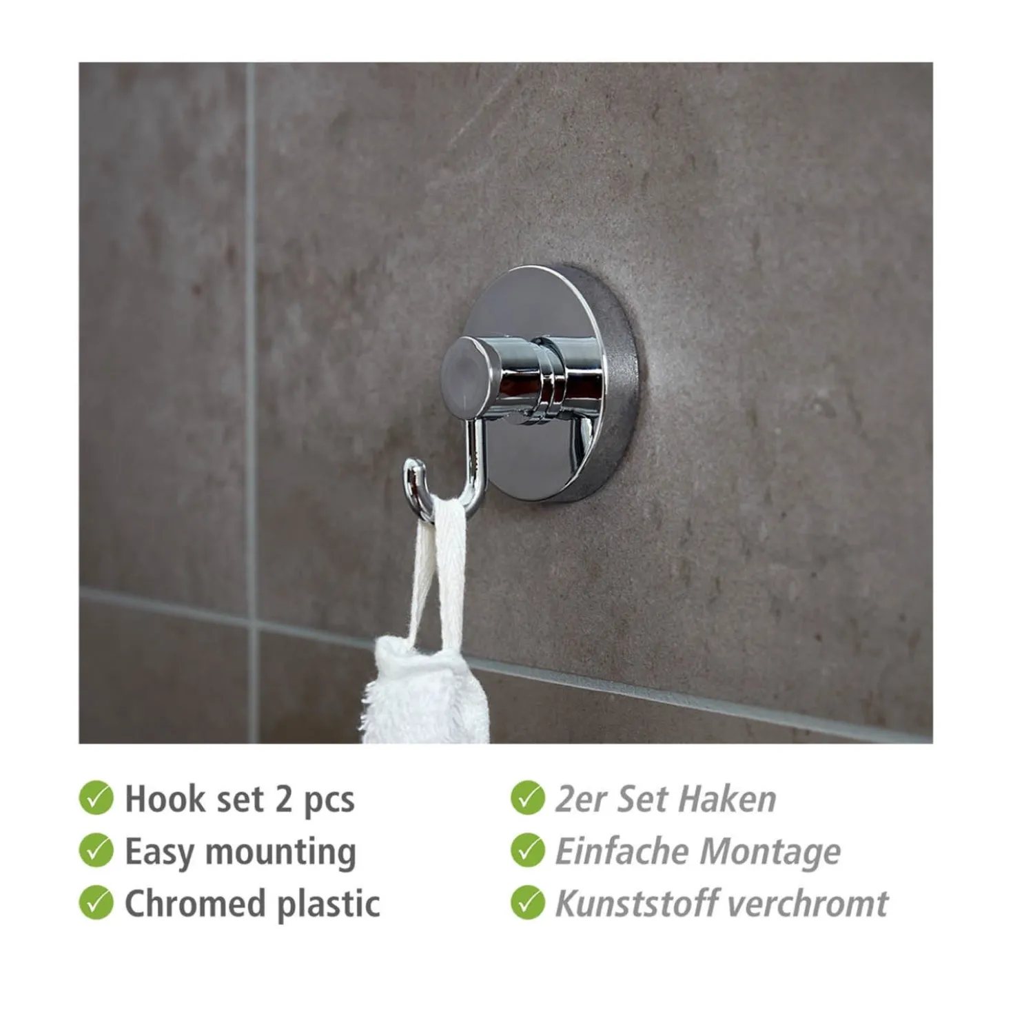 WENKO Mod. Vacuum-Loc® Haken 2er Set, Befestigung ohne Bohren