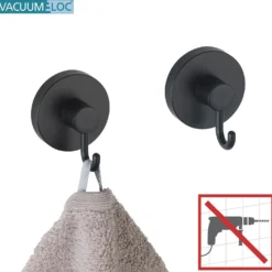 WENKO Mod. Vacuum-Loc® Haken Schwarz 2er Set, Befestigen ohne Bohren