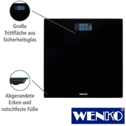 WENKO Personenwaage LCD Schwarz, digitale Körperwaage mit LCD-Display