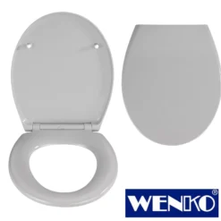 WENKO Premium WC-Sitz Samos Concrete Grey, aus antibakteriellem Duroplast, mit Absenkautomatik