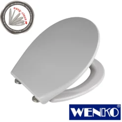 WENKO Premium WC-Sitz Samos Concrete Grey, aus antibakteriellem Duroplast, mit Absenkautomatik