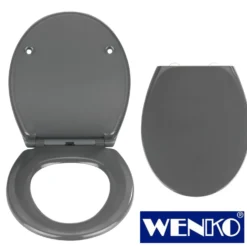 WENKO Premium WC-Sitz Samos Grau, aus antibakteriellem Duroplast mit Absenkautomatik