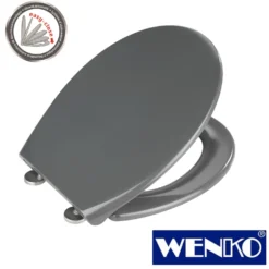 WENKO Premium WC-Sitz Samos Grau, aus antibakteriellem Duroplast mit Absenkautomatik
