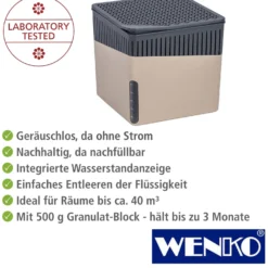 WENKO Raumentfeuchter Cube Beige 2 x 500 g, für Räume bis ca. 40 m³