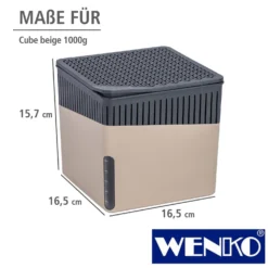 WENKO Raumentfeuchter Cube Beige, 2 x 1000 g, für Räume bis ca. 80 m³