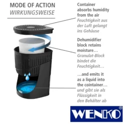 WENKO Raumentfeuchter Drop Schwarz 1000 g, für Räume bis ca. 80m³